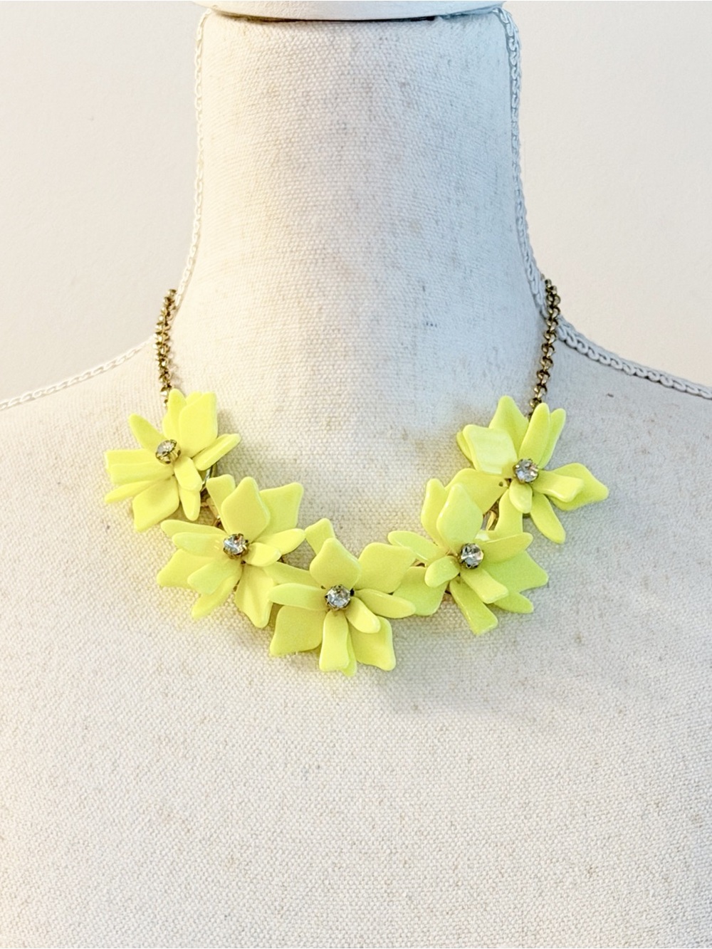 CREW CUTS Neon Yellow Floral Statement Necklace Rhinestone Gold Tone Girls Women